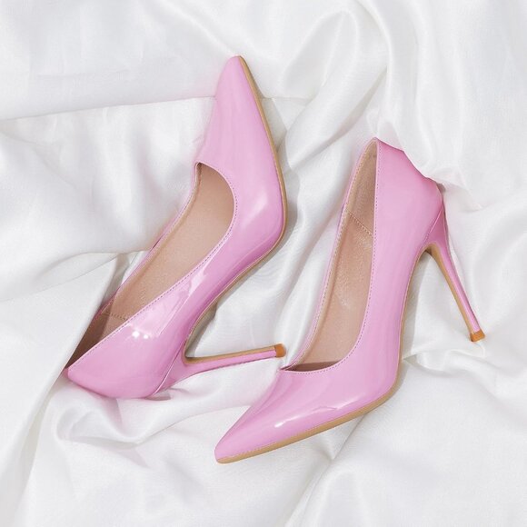 Women Pink Polyurethane (PU) Closed Pointed Toe Stiletto High Heel Shoes Pumps - Picture 7 of 8